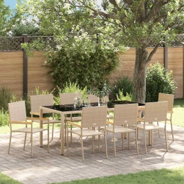 Dārza Ēdamgalds 9 Pcs Bēša 190 X 90 X 75 Cm Poliratāns Vidaxl
