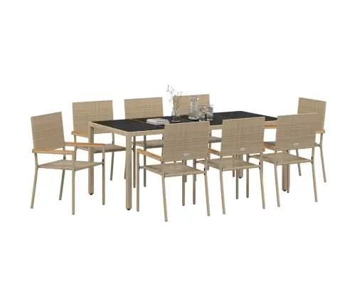Sodo Valgomojo Komplektas 9 Pcs Smėlio 190 X 90 X 75 Cm