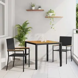 Dārza Ēdamgalds 3 Pcs Melns Un Brūns 90 X 90 X 75 Cm Poliratāns Vidaxl