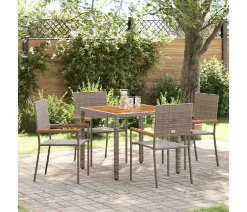 5 Daļu Dārza Ēdamgalds Pelēkā Krāsā Polietilēna Rotangpalmas Vidaxl