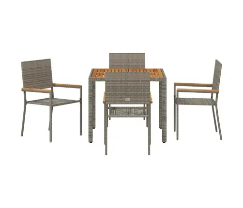 5 Daļu Dārza Ēdamgalds Pelēkā Krāsā Polietilēna Rotangpalmas Vidaxl