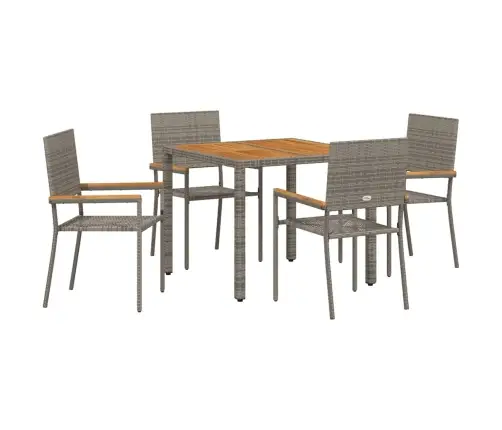 5 Daļu Dārza Ēdamgalds Pelēkā Krāsā Polietilēna Rotangpalmas Vidaxl