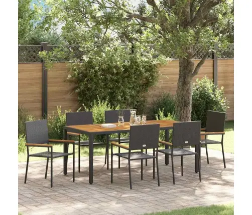 7 Daļu Dārza Ēdamgalds Melnā Poli Ratanā Vidaxl