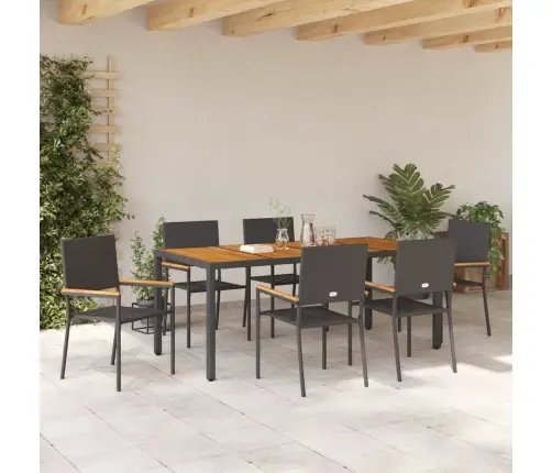 7 Daļu Dārza Ēdamgalds Melnā Poli Ratanā Vidaxl