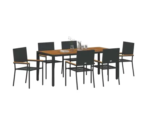 7 Daļu Dārza Ēdamgalds Melnā Poli Ratanā Vidaxl