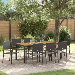 Dārza Ēdamgalds 9 Pcs Melns Un Brūns 190 X 90 X 75 Cm Vidaxl
