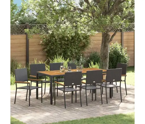 9 Daļu Dārza Ēdamgaldu Komplekts Melnā Polietilēna Rotangpalma Vidaxl