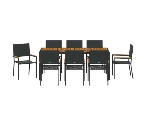 9 Daļu Dārza Ēdamgaldu Komplekts Melnā Polietilēna Rotangpalma Vidaxl