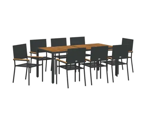 9 Daļu Dārza Ēdamgaldu Komplekts Melnā Polietilēna Rotangpalma Vidaxl