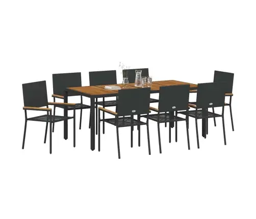 9 Daļu Dārza Ēdamgaldu Komplekts Melnā Polietilēna Rotangpalma Vidaxl