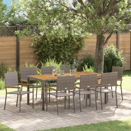 Dārza Ēdamgalds 9 Pcs Pelēka 190 X 90 X 75 Cm Poliratāns Vidaxl