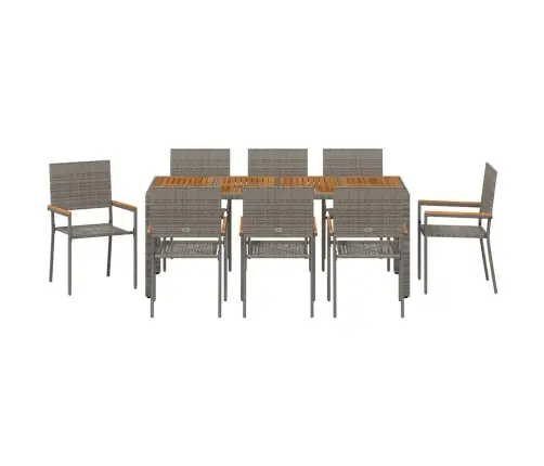 9 Daļu Dārza Galds Pelēks Polietilēna Rotangpalma Vidaxl