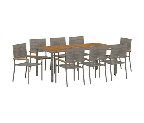 9 Daļu Dārza Galds Pelēks Polietilēna Rotangpalma Vidaxl