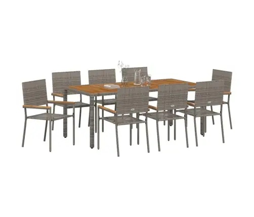 9 Daļu Dārza Galds Pelēks Polietilēna Rotangpalma Vidaxl