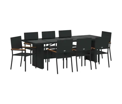 Sodo Valgomojo Komplektas 9 Pcs Juoda Poliratanas