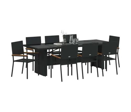 Sodo Valgomojo Komplektas 9 Pcs Juoda Poliratanas