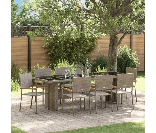 Dārza Ēdamgalds 9 Pcs Pelēka 8-Vietīgs Mākslīgā Rotangpalma Vidaxl