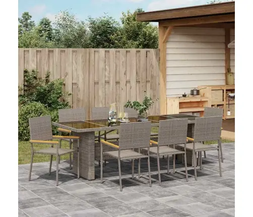 Dārza Ēdamgalds 9 Pcs Pelēka 8-Vietīgs Mākslīgā Rotangpalma Vidaxl