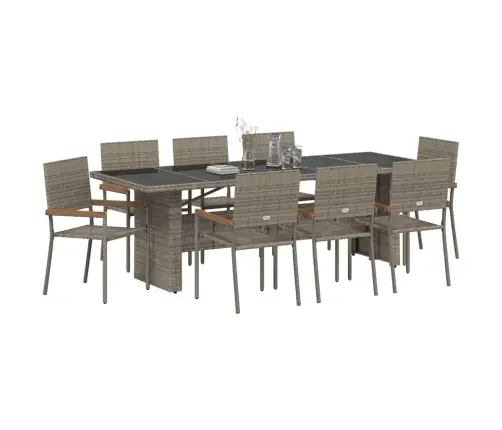 Dārza Ēdamgalds 9 Pcs Pelēka 8-Vietīgs Mākslīgā Rotangpalma Vidaxl