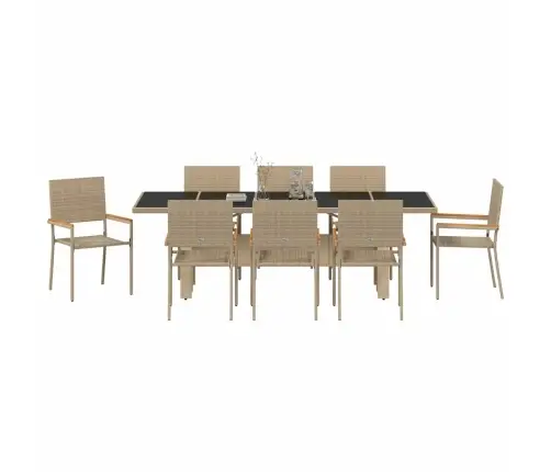 Aia Söögilaudade Komplekt 9 Pcs Beež Polürotang