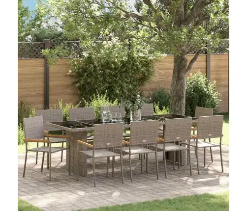 Dārza Ēdamgalds 11 Pcs Pelēka Liels Mākslīgā Rotangpalma Vidaxl