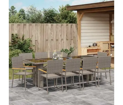 Dārza Ēdamgalds 11 Pcs Pelēka Liels Mākslīgā Rotangpalma Vidaxl