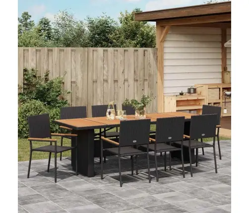 Sodo Valgomojo Komplektas 9 Pcs Juoda Poliratanas