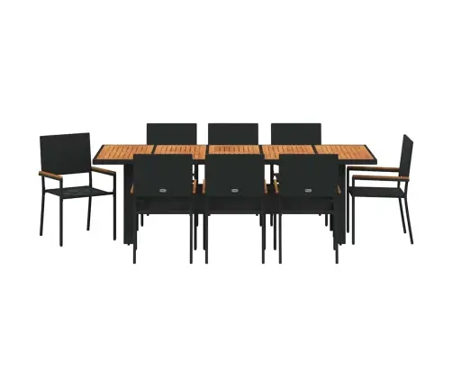 Sodo Valgomojo Komplektas 9 Pcs Juoda Poliratanas