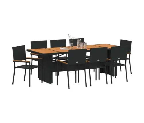 Sodo Valgomojo Komplektas 9 Pcs Juoda Poliratanas