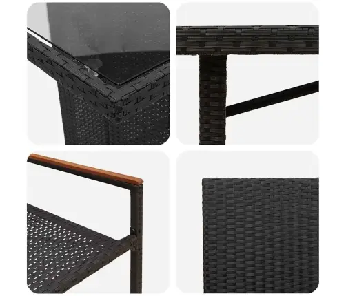 7 Daļu Dārza Ēdamistabu Komplekts Melnā Polietilēna Rotangpalmas Vidaxl