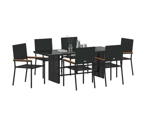 7 Daļu Dārza Ēdamistabu Komplekts Melnā Polietilēna Rotangpalmas Vidaxl