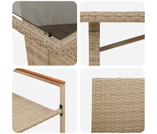 7 Daļu Dārza Ēdamgalds Komplekts Bēšā Poliratanā Vidaxl