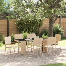 Dārza Ēdamgalds 7 Pcs Bēša 190 X 80 X 75 Cm Poliratāns Vidaxl