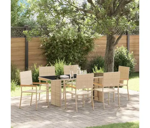 7 Daļu Dārza Ēdamgalds Komplekts Bēšā Poliratanā Vidaxl