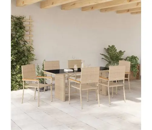 7 Daļu Dārza Ēdamgalds Komplekts Bēšā Poliratanā Vidaxl