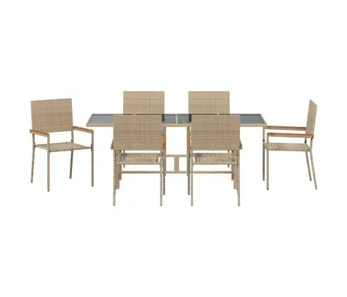 7 Daļu Dārza Ēdamgalds Komplekts Bēšā Poliratanā Vidaxl