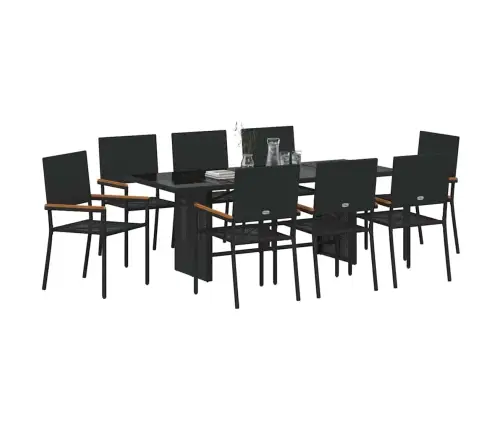 9 Daļu Dārza Ēdamgalds Melnā Polietilēna Rotangpalma Vidaxl