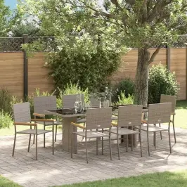 Dārza Ēdamgalds 9 Pcs Pelēka 190 X 80 X 75 Cm Poliratāns Vidaxl