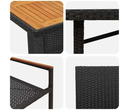 9 Gabalu Dārza Ēdamgalds Melns Polietilēna Rotangpalma Vidaxl