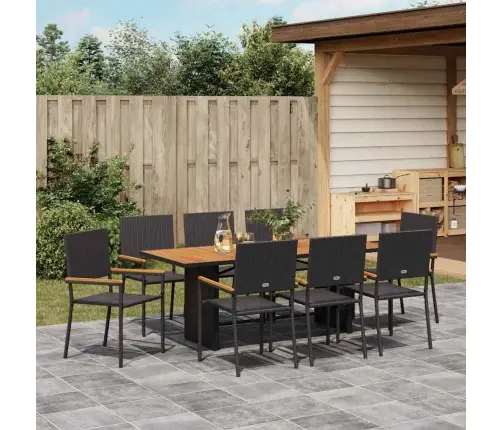 9 Gabalu Dārza Ēdamgalds Melns Polietilēna Rotangpalma Vidaxl