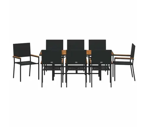 9 Gabalu Dārza Ēdamgalds Melns Polietilēna Rotangpalma Vidaxl