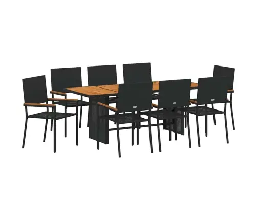 9 Gabalu Dārza Ēdamgalds Melns Polietilēna Rotangpalma Vidaxl