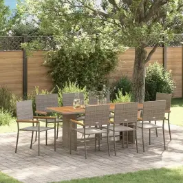 Dārza Ēdamgalds 9 Pcs Pelēka 190 X 80 X 75 Cm Poliratāns Vidaxl