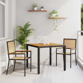 Dārza Ēdamgalds 3 Pcs Melna 90 X 90 X 75 Cm Poliratāns Vidaxl