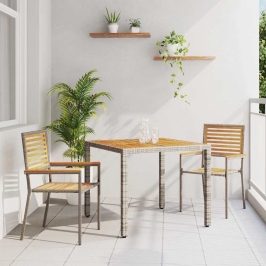 Dārza Ēdamgalds 3 Pcs Pelēka 90 X 90 X 75 Cm Poliratāns Vidaxl