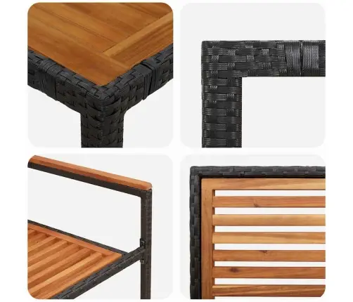 5 Gabalu Dārza Ēdamgalds Melnais Poli Rattan Akācija Vidaxl