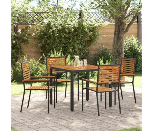 5 Gabalu Dārza Ēdamgalds Melnais Poli Rattan Akācija Vidaxl