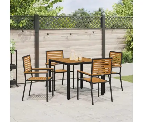 5 Gabalu Dārza Ēdamgalds Melnais Poli Rattan Akācija Vidaxl