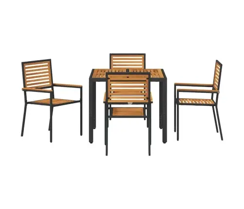 5 Gabalu Dārza Ēdamgalds Melnais Poli Rattan Akācija Vidaxl