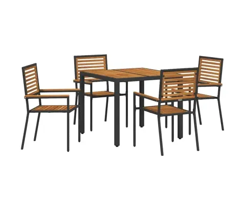 5 Gabalu Dārza Ēdamgalds Melnais Poli Rattan Akācija Vidaxl